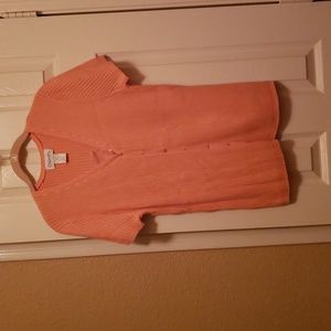 Sweater top . Coral with vneckline, short sleeves and buttoned front